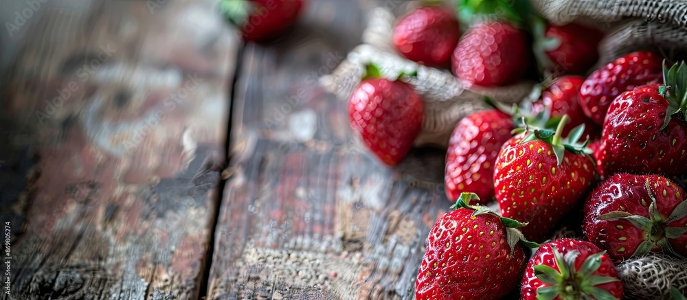 Aufkleber Fresh strawberries featured in a rustic background with copy space image.