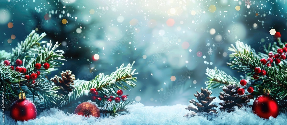 Poster background for christmas with decorations and winter theme, suitable for adding text or images (copy