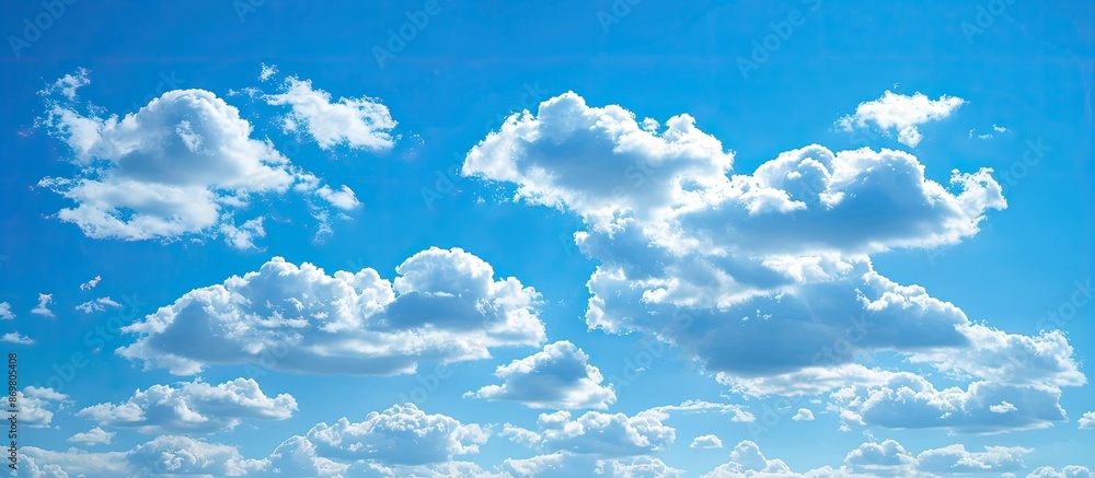 Poster Ideal for a background, the blue sky with diverse cloud shapes is excellent as a word backdrop in need of a copy space image.