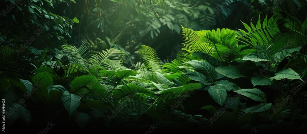 Poster lush green foliage setting with copy space image.
