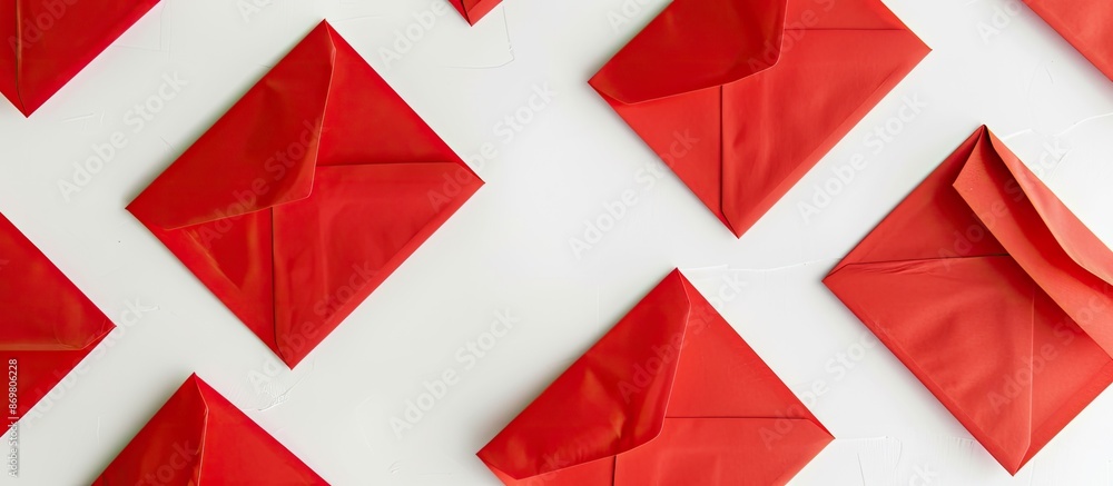 Leinwandbilder overhead shot of red envelopes on white backdrop with space for text or images. ideal for messages o