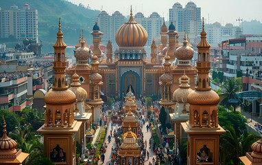 Fototapeta premium A grandiose architectural marvel with an array of towering structures.