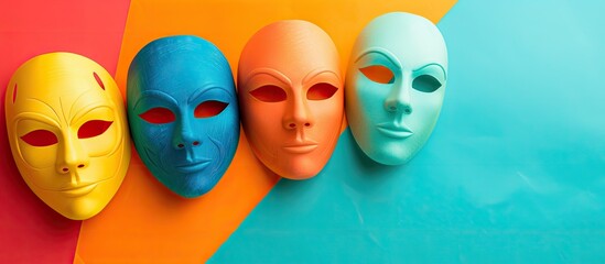 Obraz premium Mask options displayed on a vibrant paper background with copy space image.