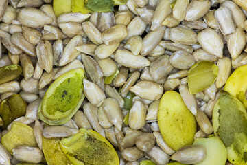 Close-up of a mix of sunflower seeds and other nutritious seeds.