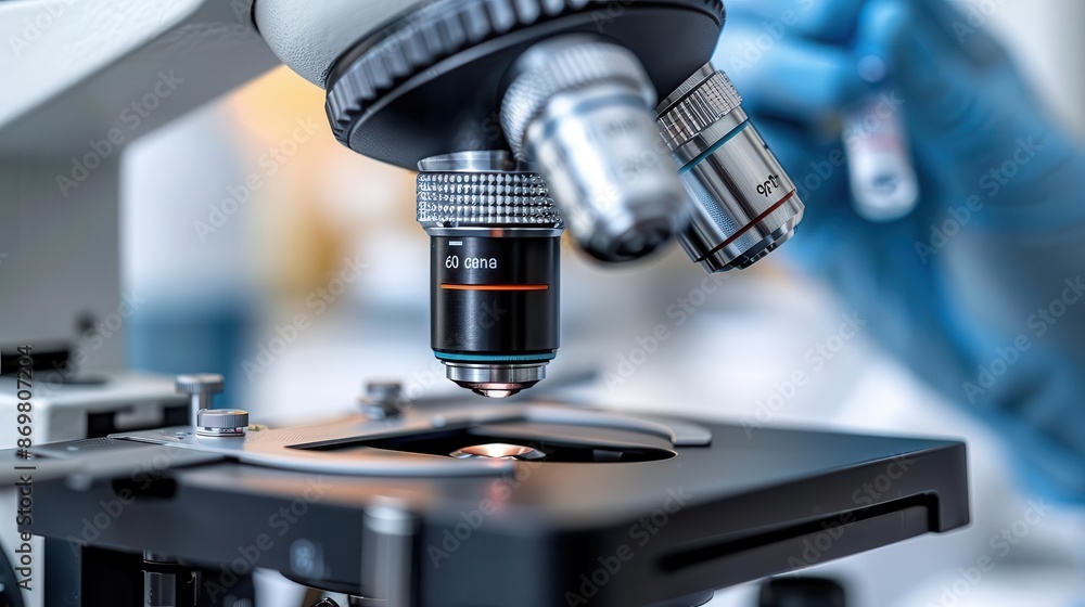 Poster close-up of a microscope in a laboratory setting highlighting scientific research and precise analys