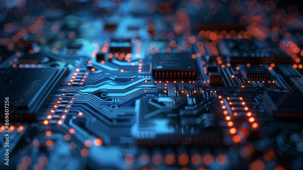 Aufkleber futuristic circuit board technology background. high-tech circuit board with glowing details, ideal 