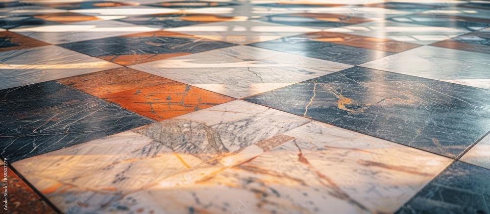 Aufkleber Beautiful marble-patterned floor texture in muted tones with ample copy space image for text overlay.