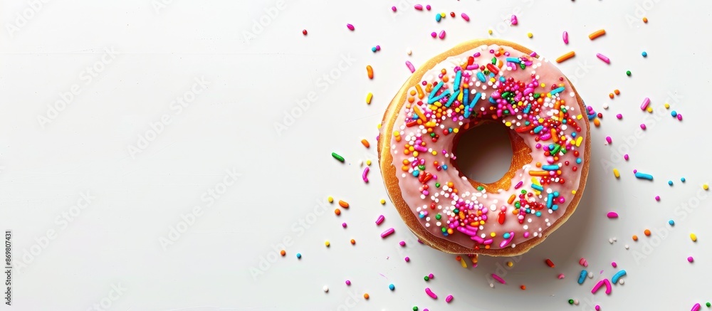 Poster Glazed donut on a white background with copy space image.