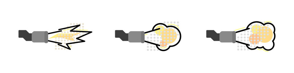 Vector exhaust gas icons. Smoke icon with auto template. Vector explosion logo. Fast wind vector icon. Vector illustration.