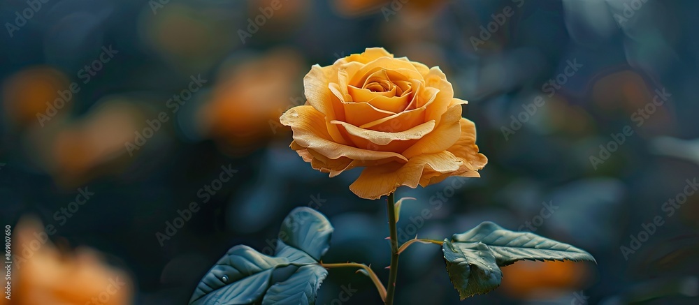 Poster close-up image of a yellow rose with selective focus and ample copy space.