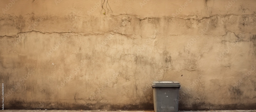 Poster A trash bin is affixed to a wall, with an empty area for adding images or text, known as a copy space image.