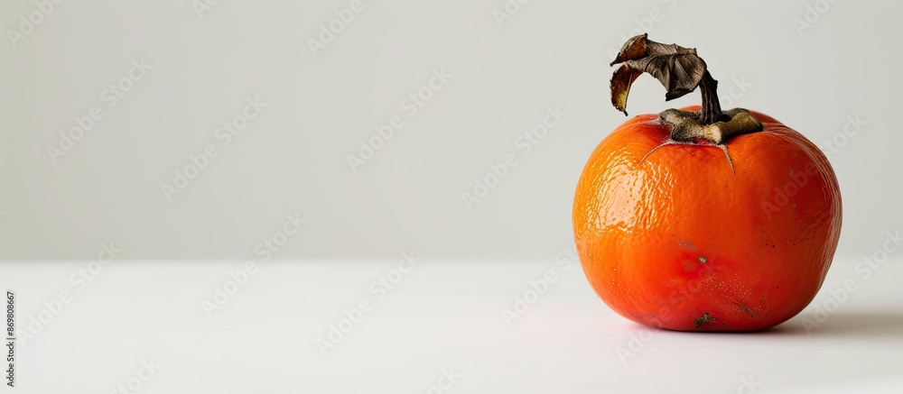 Poster A vibrant persimmon fruit set against a clean white backdrop, creating a striking composition with copy space image.