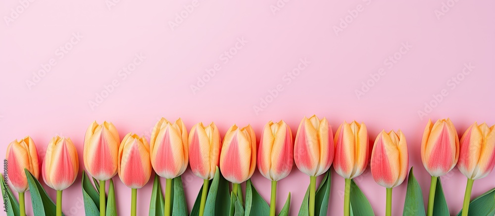 Poster tulip flowers arranged with copy space image.
