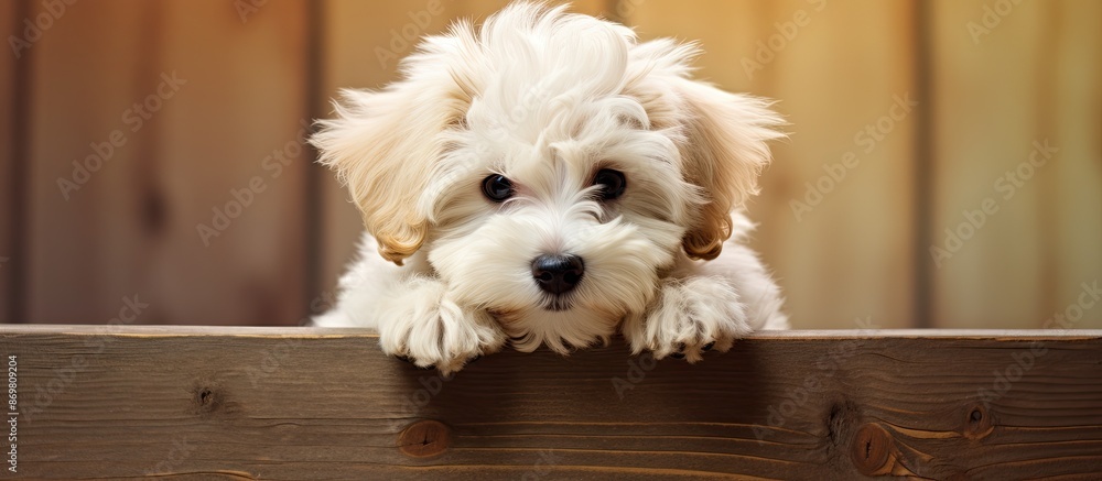 Poster Sweet puppy resulting from a cross between a Maltese and a Poodle, with a charming appearance, perfect for a copy space image.