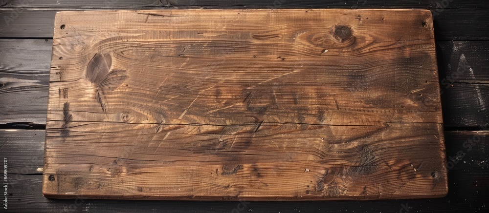 Poster Wooden board with no objects on it, suitable for displaying food items or as a backdrop for photography, providing space for adding images.