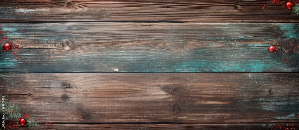 Poster weathered wooden background with a festive christmas theme featuring a rough vintage texture, cracks