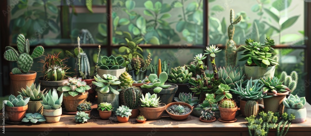 Aufkleber a charming arrangement of succulents in pots displayed on a desk with space available for copying im