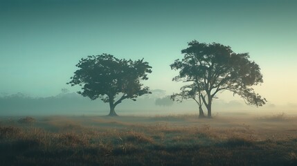Obraz premium Background image with Trees in Misty Morning Light