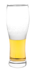 Half full glass of beer isolated on white