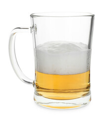 Half full mug of beer isolated on white