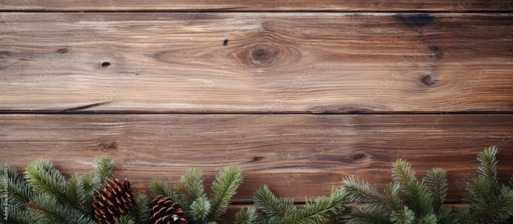 Aufkleber wooden board background showcasing a christmas fir tree with ample space for additional content or t