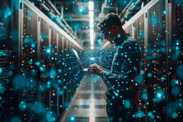 Innovative Data Center CTO Managing Servers in Warehouse Streaming Digitalization Lines SAAS Cloud Computing Web Service Integration