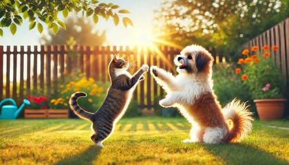 Capturing the Delight of a Dog and Cat Together, Puppy And Kitten, Dog and Cat Playing Together