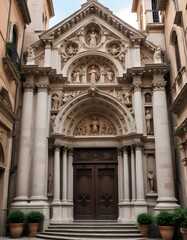 Fototapeta premium In the heart of ancient state Italy within the cobblestone streets stands a majestic church adorned with intricate metalwork and ornate sculptures
