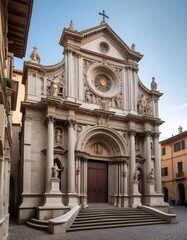 Obraz premium In the heart of ancient state Italy within the cobblestone streets stands a majestic church adorned with intricate metalwork and ornate sculptures
