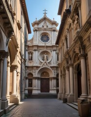 Obraz premium In the heart of ancient state Italy within the cobblestone streets stands a majestic church adorned with intricate metalwork and ornate sculptures
