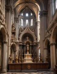 Fototapeta premium In the heart of ancient state Italy within the cobblestone streets stands a majestic church adorned with intricate metalwork and ornate sculptures