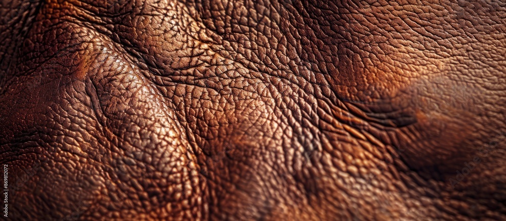Poster Detailed close up view of brown textured leather background showing intricate details, suitable for use as a copy space image.