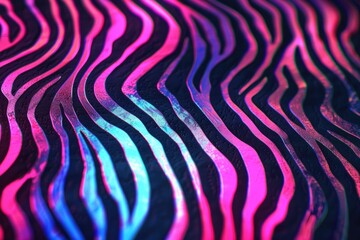 Neon psychedelic zebra waves on textured background. 1960s style.