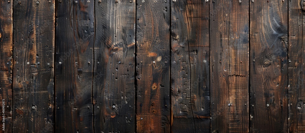 Aufkleber rustic old brown wooden texture background with a dark timber hue, suitable for a long panoramic ban