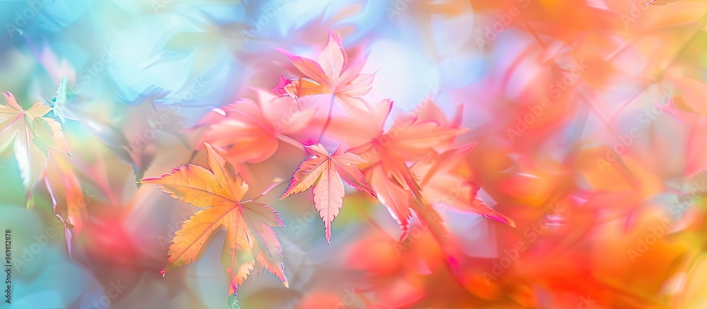 Canvas Prints Blurred, colorful maple leaves in autumn create a vibrant copy space image.