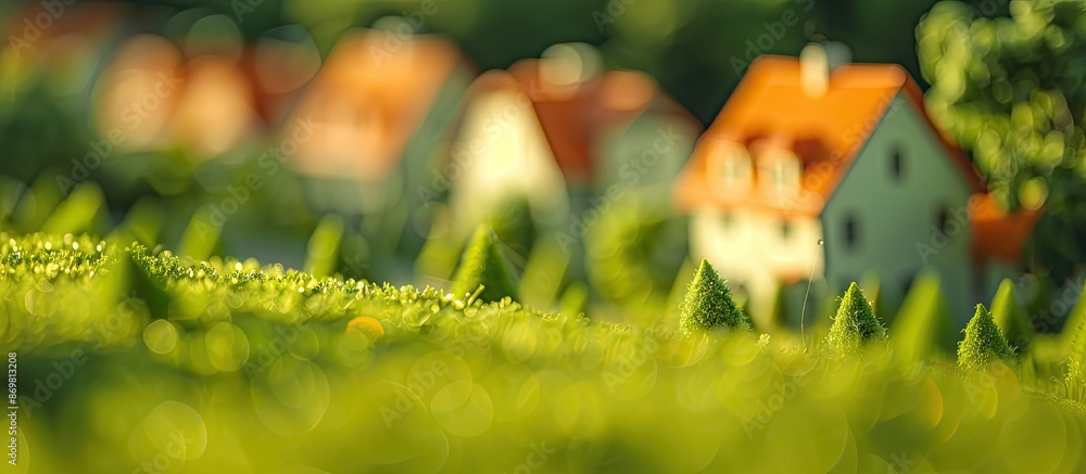 Poster housing model with a blurred green background offers a copy space image.
