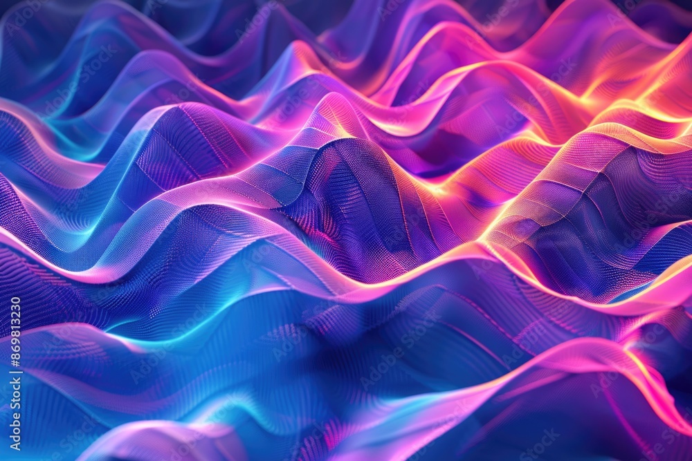 Aufkleber geometric pattern on wavy fabric with neon abstract background.