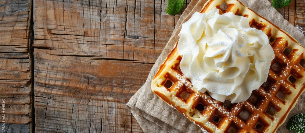 Poster Background of a sweet waffle with cream for text or design in a copy space image.