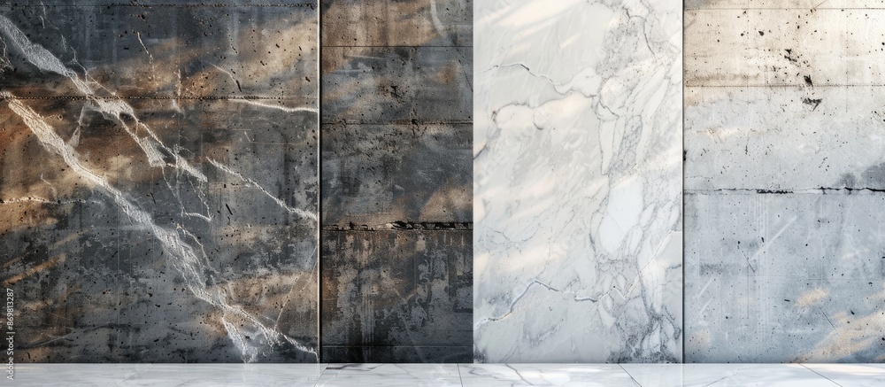 Aufkleber abstract background with a choice between a concrete wall or marble wall, both having copy space ima