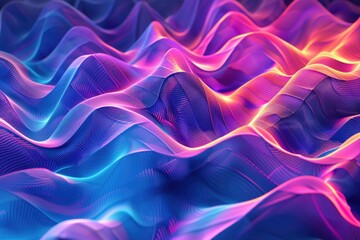 Fototapeta premium Geometric pattern on wavy fabric with neon abstract background.