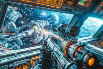 Virtual Warfare FPS Space Battles Against Robots in Live e-Sports Tournament Stream