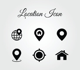Location icon set on white background. Location, navigator, pointer, pin, GPS, place, position, address symbol sheet. Design element for flyer, brochure, app, logo, UI, website. Infographic.