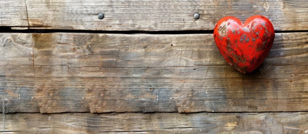 Aufkleber Heart displayed on rustic wooden surface with empty space for additional elements, perfect as a copy space image.