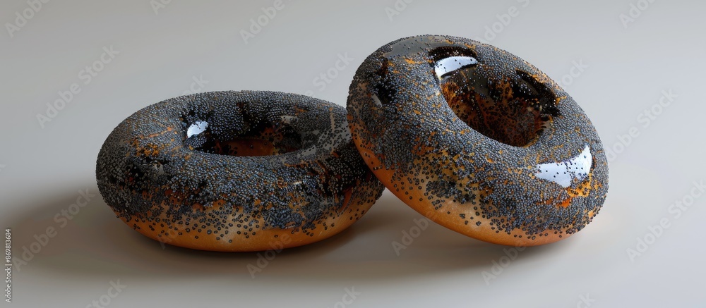 Poster ornamental bagel featuring poppy seeds with defined shadows, suitable for display.