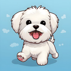 Happy kawaii Coton De Tulear illustration on a blue background