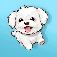 Happy kawaii Coton De Tulear illustration on a blue background