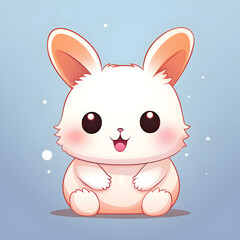 Happy Netherland Dwarf Rabbit cartoon sitting on blue background