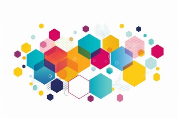 Colorful Geometric Hexagons shape with simple hexagon line art vector illustration on white background