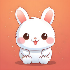 Happy Netherland Dwarf Rabbit cartoon sitting on orange background