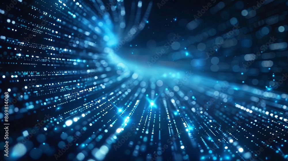 Aufkleber abstract digital data stream background. blue glowing data stream flowing on dark background, concep